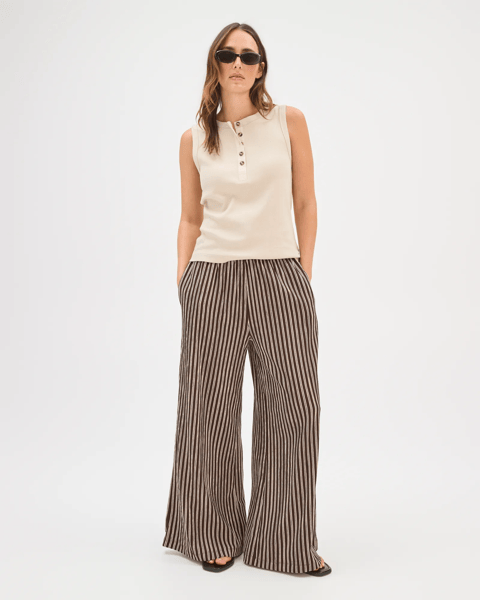 Target Pull On Textured Wide Leg Pants - Coffee Bean/Black Stripe