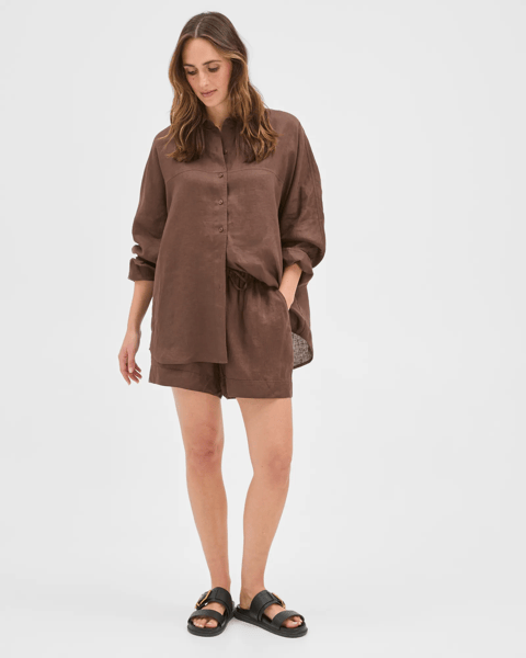 Target European Linen Pull On Shorts - Coffee Bean